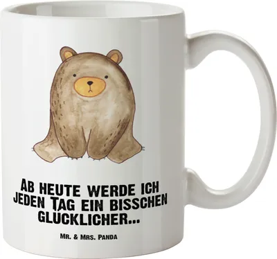 Produktbild von Mr. & Mrs. Panda Große Teetasse Bär sitzend - Weiß - Geschenk, Riesenkaffeetasse, großer kaffeepott, Teddy, Keramiktasse, Tasse, Teebecher
