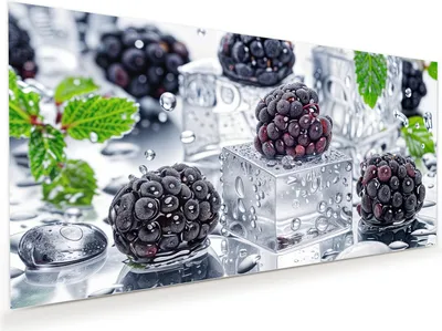 Produktbild von Glasbild 60x30cm in XXL für Wohnzimmer, Schlafzimmer Motiv Brombeeren Eiskalt