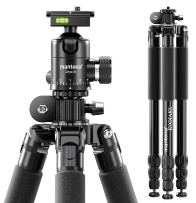 Productafbeelding van Mantona Kodiak L 284 + Onyx 8 kogelkop set: Statief met aluminium statiefkop en snelkoppelingsplaat, compatibel met Arca Swiss