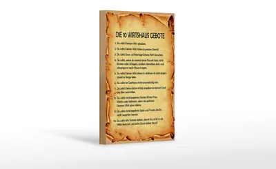 Produktbild von Holzschild Spruch 12x18cm die 10 Wirtshaus Gebote