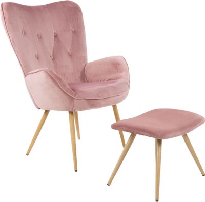 Albatros Ohrensessel mit Hocker YORK, Samt Bezug, bequem gepolstert, Fernsehsessel, Polstersessel, Farbe Ohrensessel:Rosa