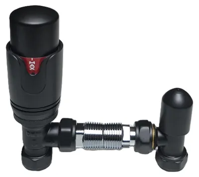Thermostatische Heizkörperventile, Winkel 15mm x 1/2", mattschwarz, 2 Stück