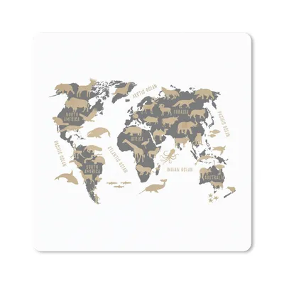 Produktbild von MuchoWow® Mauspad Mousepad Weltkarte Kinder - Braun - Tiere 20x20 cm - Mousepads - Maus Mat - Pad - Mausunterlage - Desk Mat - Bureauartikeln