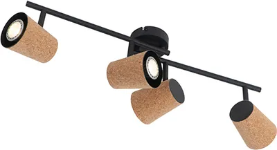 Produktbild von QAZQA - Landhaus I Vintage Deckenfleck schwarz mit Korkschirm 4-flammig Spotbalken-Licht verstellbar - Corky I Wohnzimmer I Schlafzimmer - Stahl Länglich - LED geeignet GU10