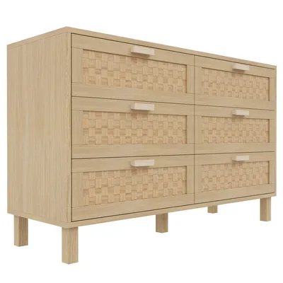 Produktbild von Sideboard aus Naturholz mit 6 Schubladen in Rattanoptik, viel Stauraum