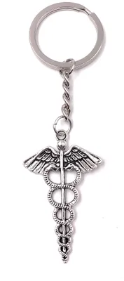 Produktbild von Onwomania Schlüsselanhänger Aeskulap Heilkunde Zeichen Metall Anhänger Charm