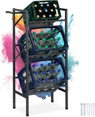 Image de Support pour caisses - Acier - Pour 3 caisses - 109 x 49 x 32 cm - Noir