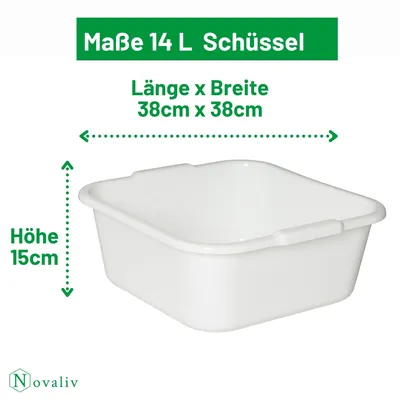 Image de Novaliv 3x Bol de lavage carré 14L, 38x38 cm, Blanc, Sans BPA & Lavable au lave-vaisselle - Idéal pour la cuisine et le camping, Baignoire, Grand bol en plastique, Bol de lavage carré, Baignoire de lavage, Bol de lavage