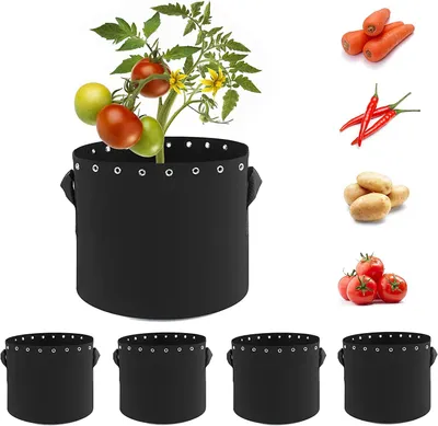 Image de Lot de 5 sacs de culture pour plantes, capacité de 2 gallons, avec des trous d'aération