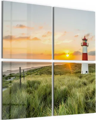Produktbild von DEQORI Glasbild Echtglas 4x50x50 cm 'Leuchtturmliebe' Wandbilder XXL groß