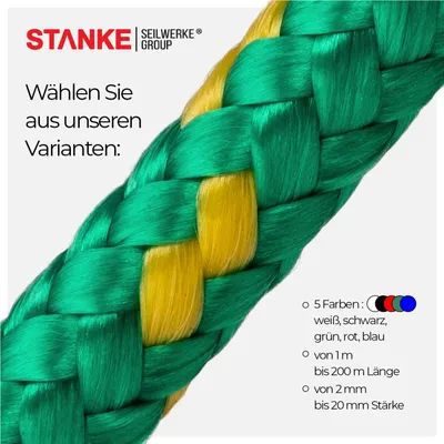 Produktbild von Seilwerk STANKE Polypropylenseil 2mm 100m Grün mit gelben Akzenten - Tomaten Schnur, Zeltleine, Campingleine - Wetterfeste Schnur für Drachen, UV-beständig - Outdoor Seil