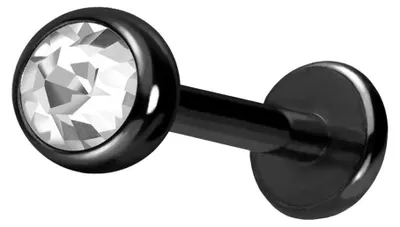 Produktbild von Ohrpiercing, Nasenpiercing Titan Labret mit Push Fit KRISTALL Schwarz Stablänge: 10mm + Stabstärke: 1,2mm + Kugelgröße: 4mm