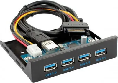 Produktbild von System-S USB HUB Typ A 3.0 4 Anschlüsse Panel Mount zum Motherboard 20poliges Anschlusskabel für 3,5"-Diskettenschacht