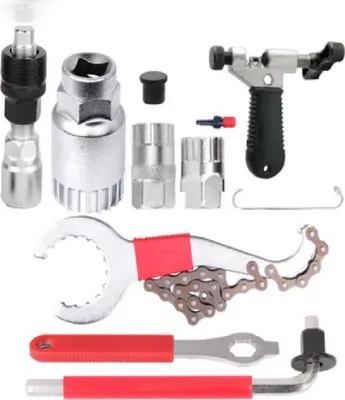 Produktbild von Happyment Mountainbike Reparatur-Kit – 8-teilig – Fahrradwerkzeug Set – Kette, Ventil & Zahnrad