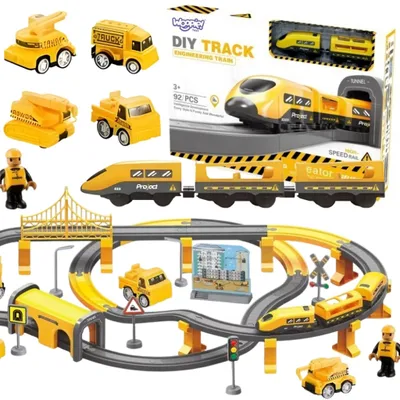 Image de WOOPIE : Train électrique, locomotive, chantier de construction. Ensemble de 92 éléments.