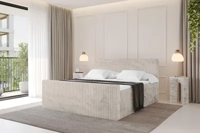 Produktbild von ALTDECOR Boxspringbett mit Fußteil - TOLO-Z 180x200 Cord - Creme - Komplett-Set mit Taschenfederkern Matratze und Topper, Polsterbett mit H4-Matratze Bettkästen, Lattenrost, Bett mit Stauraum, Doppelbett, Boxbett