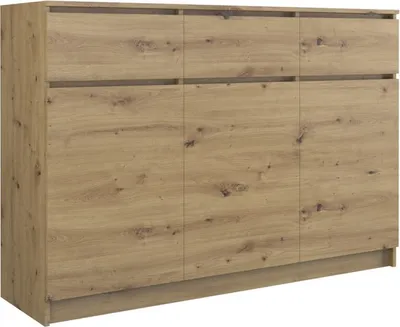 Produktbild von CDF moderne Kommode 3D3S (3 Türen, 3 Schubladen) | Farbe: Eiche Artisan | Aktenschrank, für kleine Gegenstände | Ideal für Wohnzimmer, Schlafzimmer, Kinderzimmer, Jugendzimmer und Büro | Einlegeböden