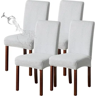 Obrázek produktu pro Potah na židle Jacquard, elastický, voděodolný, bílý, 4 kusy