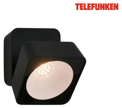 Image de Telefunken Lampe LED murale, protection contre les éclaboussures, on/off via interrupteur mural, noir, dimensions : 8 x 9 x 9 cm