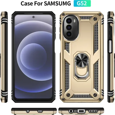 Produktbild von Moto G52 Hülle, Dual Layer Robust Militäre Schutzhülle mit Ringhalterung Ständer für Motorola Moto G52 Gold