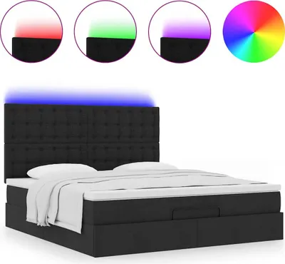 Produktbild von Ottoman-Bett mit Matratze & LEDs Schwarz 160x200 cm Stoff