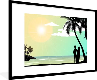 Produktbild von MuchoWow® MuchoWow® Gerahmtes Poster Meer - Surfen - Sonne - Palme 90x60 cm - Poster mit zchwarzem Bilderrahmen - Wanddekoration - Fotos