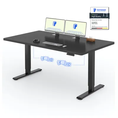Produktbild von FLEXISPOT Elektrisch höhenverstellbarer Schreibtisch 160x80cm 100KG Tragkraft, Doppelmotor, 4 Memory Funktion, 25mm Einteilige Tischplatte (Schwarz)