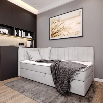 Obrázek produktu pro Skříňová postel BLANCA s topperem a podstavcem pod postel Jednolůžko se dvěma dekorativními polštáři Postel pro mladé (100x200 cm vlevo, světle šedá)