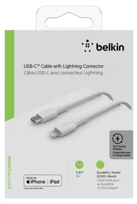 Image de Belkin BOOST CHARGE - Câble Lightning - USB-C (M) à Lightning (M) - 1 m - blanc - alimentation USB (18 W)