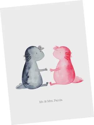 Produktbild von Mr. & Mrs. Panda Postkarte Axolotl Liebe - Weiß - Geschenk, kunstkarte, Postkarten, Fotokarte, Ansichtskarte, Verliebt, Lurch, Valentinstag, bildkarte