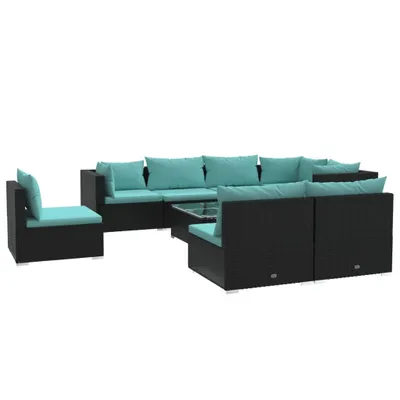 Immagine prodotto di Set da giardino 9 pezzi con cuscini in rattan sintetico nero - vidaXL