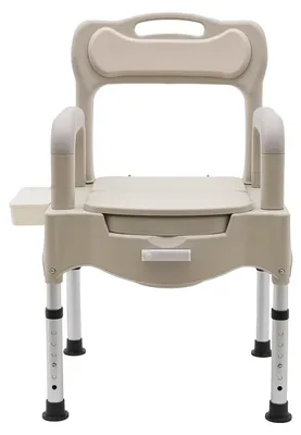 Obrázok produktu pre Prenosná toaletná stolička – Výškovo nastaviteľná (41,5–54 cm) – Maximálna nosnosť 250 kg – S opierkami – Držiak na toaletový papier – Šedobiela
