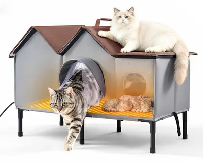 Produktbild von VEVOR Katzenhaus 35 W Katzenhöhle mit Heizmatte 835x440x540 mm Isoliert, Katzenmöbel für Outdoor Winterfest, Platz für 2-3 Katzen, mit Erhöhtem Ständer, Doppeltür & Sichtschutzvorhang, 35–45 °C