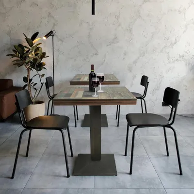 Image de Table carrée pour salle à manger, design industriel, 60x60 cm