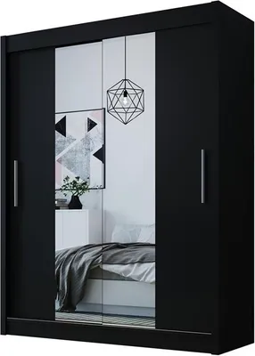 Produktbild von Easy4You D2 150 cm Schwarz Schiebetüren Kleiderschrank 150x200x58 cm mit Spiegel - Schlafzimmermöbel, Aufbewahrung - Mehrzweckschrank