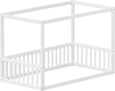 Produktbild von Kinder-Standbett 90x200cm Weiss Bett Ohne Matratze Himmelbett Jugendbett Kinderbett Einzelbett Massivholz Bettgestell Fuer  Jugendliche