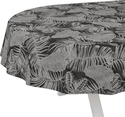 Produktbild von Tischdecke wasserabweisend abwaschbar Grau Oval 160x140cm Nachttropik Tropika Schwarz Wachstuch Gartentischdecke