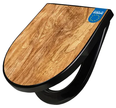 Produktbild von WC Sitz D-Form Schwarz mit Absenkautomatik Motiv Holz Struktur mit Astloch [TDSCH3 13637]