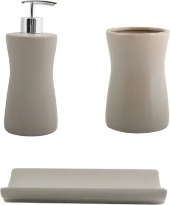 Produktbild von MSV Bad Accessoires Badezimmerzubehörset Palma 3-teilig - Seifenspender, Seifenschale, Zahnputzbecher Taupe