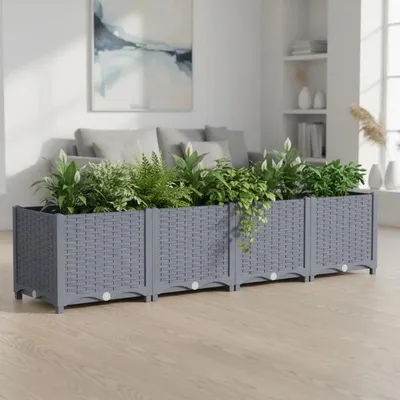 Image de Jardin surélevé en bac - Jardinière pour balcon - 160x40x38 cm - Polypropylène - Pour plantes, légumes et fleurs - Bleu-gris