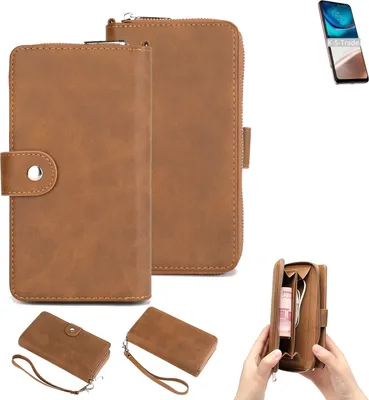Produktbild von K-S-Trade Handyhülle Schutzhülle kompatibel mit Motorola Moto G42 & Portemonnee Tasche Handytasche Case Etui Geldbörse Wallet braun (1x)