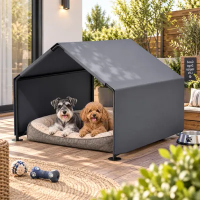 Immagine prodotto di Cuccia per cani, dimensioni 118,4 x 121,4 x 91,4 cm, robusta, realizzata in tessuto Oxford impermeabile, con struttura in acciaio, adatta per tutto l'anno