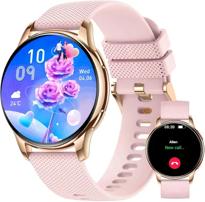 Produktbild von Smartwatch für Damen mit Bluetooth-Anrufen, 1,32 Zoll HD Armbanduhr, Digitaluhr Schrittzähler Pulsmesser Blutdruck, Rosa