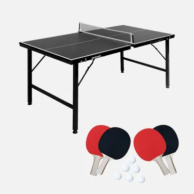 Produktbild von sweeek - Mini-Tischtennisplatte Indoor, klappbar, mit 4 Schlägern und 6 Bällen - Schwarz