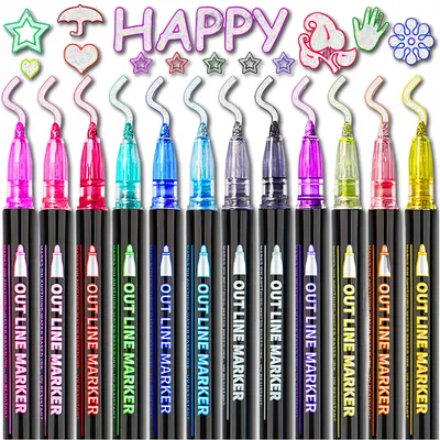 Zdjęcie produktu dla Markery metaliczne Creative Magic 12 sztuk - pisaki z podwójną linią do prac artystycznych i majsterkowania - świecące kontury do papieru, kartek i dekoracji