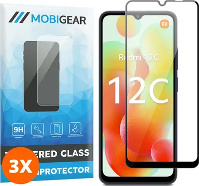 Produktbild von Mobigear Premium 9.98 Xiaomi Redmi 12C Panzerglas Gehärtetes Glas Displayschutz - Hüllenfreundlich (3er Pack)