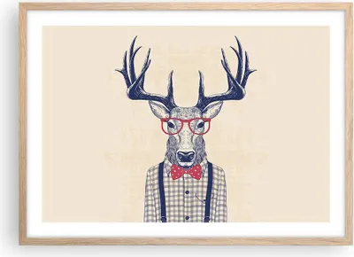 Produktbild von Gerahmtes Poster - Rahmen in heller Eiche - Charakter Hirsch Illustration hipster - 70x50 cm - Wand Bild - Wanddeko - Wandbilder - Wandposter - Bilderrahmen - Bilder - Kunstdruck - P2NAA70x50-3120
