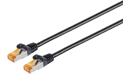 Obrázek produktu pro Propojovací kabel Cat 6A pro venkovní použití, S/FTP, RJ45, 10 Gb/s, 500 MHz, plášť z PE, EIA/TIA 568B, černý – délka: 3,0 m