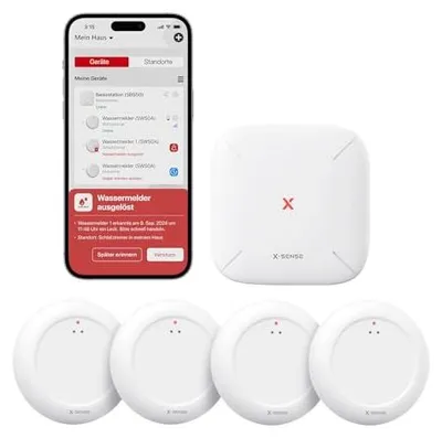 Produktbild von Wasserlecksensor X-Sense SWS0A41 WLAN, 5er-Set mit SBS50 Basisstation