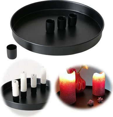 Produktbild von LS-LebenStil Kerzentablett Kerzenhalter Magnet Schwarz 4 Stabkerzen Rund Ø25cm Deko Tablett Stabkerzenhalter Kerzenleuchter Kerzenleiste Adventskranz
